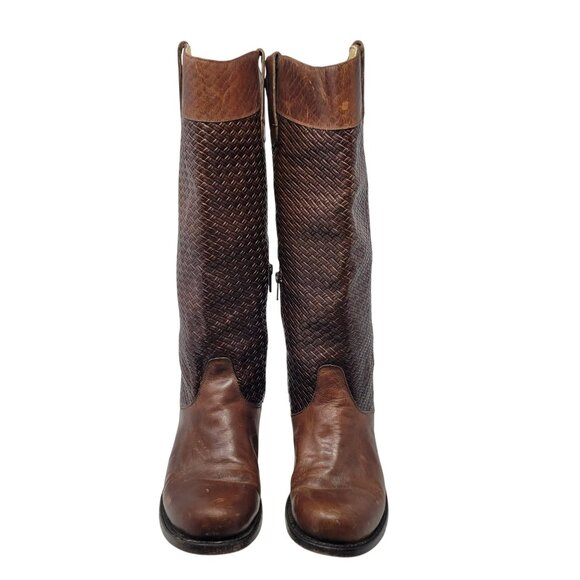 Vtg Stetson‎ Knee-High Brown Woven Leather Equestrian Boots Sz 8.5 Handmade - Picture 2 of 16